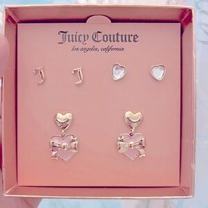 Juicy Couture Women’s Gold tone 3 piece Earring Box Set New With Tags
